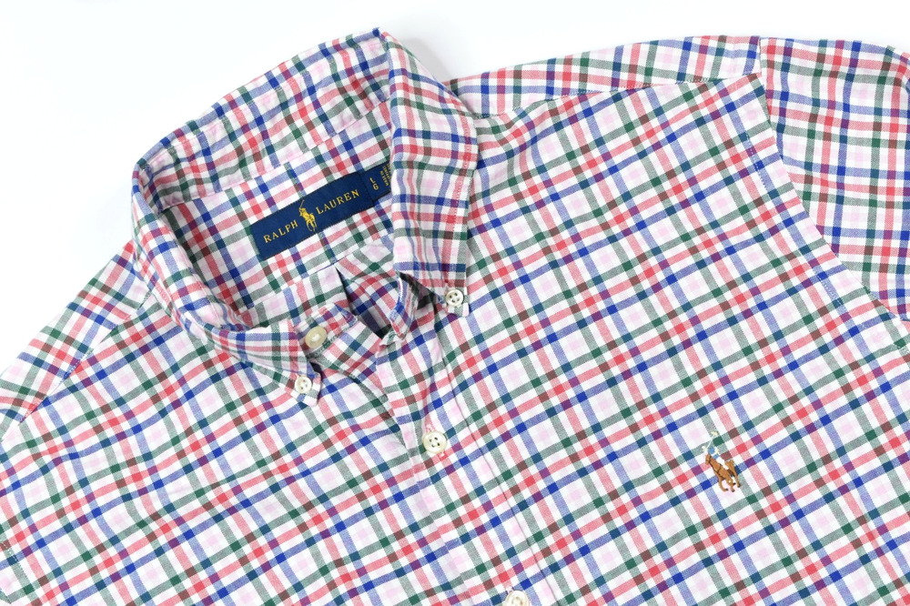 Ralph Lauren Oxford Shirt Mens Large Pink Blue Plaid Long Sleeve Regular Fit